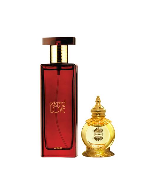 ajmal sacred love edp 50ml for women and mukhallat al wafa cp alcohol-free attar 12ml for unisex + 2 parfum testers free - 17120856 - Standard Image - 0
