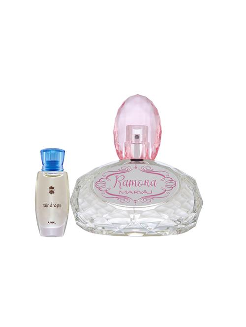 ajmal raindrops cp alcohol-free attar 10ml for women and maryaj ramona edp 100ml for women + 2 parfum testers free - 17121966 -  Standard Image - 0