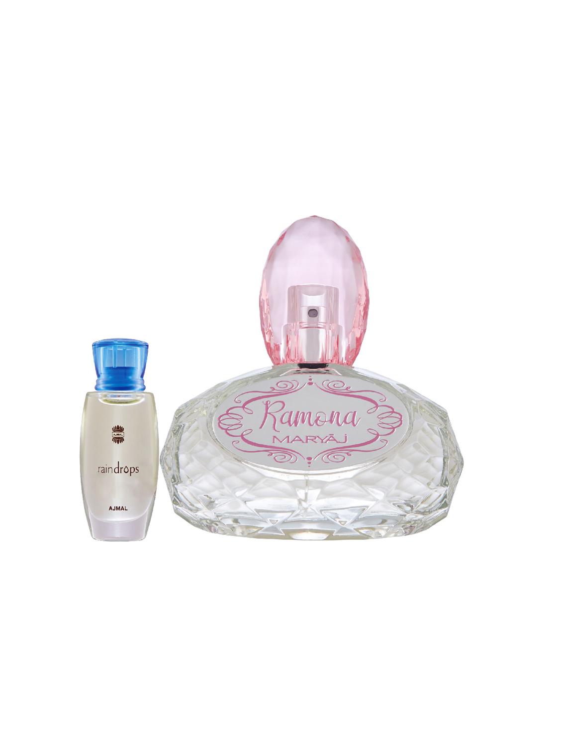 ajmal raindrops cp alcohol-free attar 10ml for women and maryaj ramona edp 100ml for women + 2 parfum testers free - 17121966 -  Zoom Image - 0