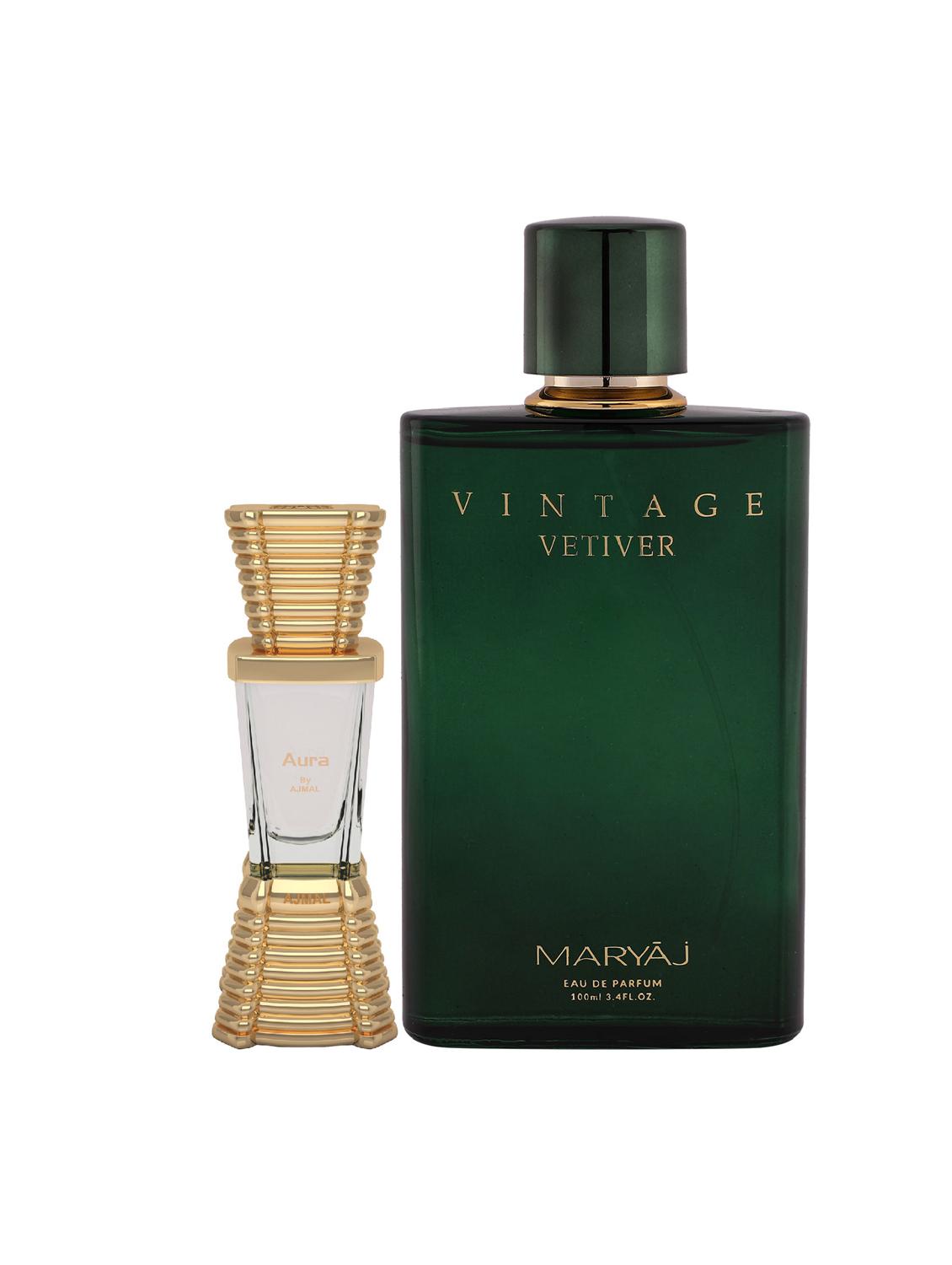 ajmal aura cp alcohol-free attar 10ml for unisex and maryaj vintage vetiver edp 100ml for unisex + 2 parfum testers free - 17122258 - Zoom Image - 0