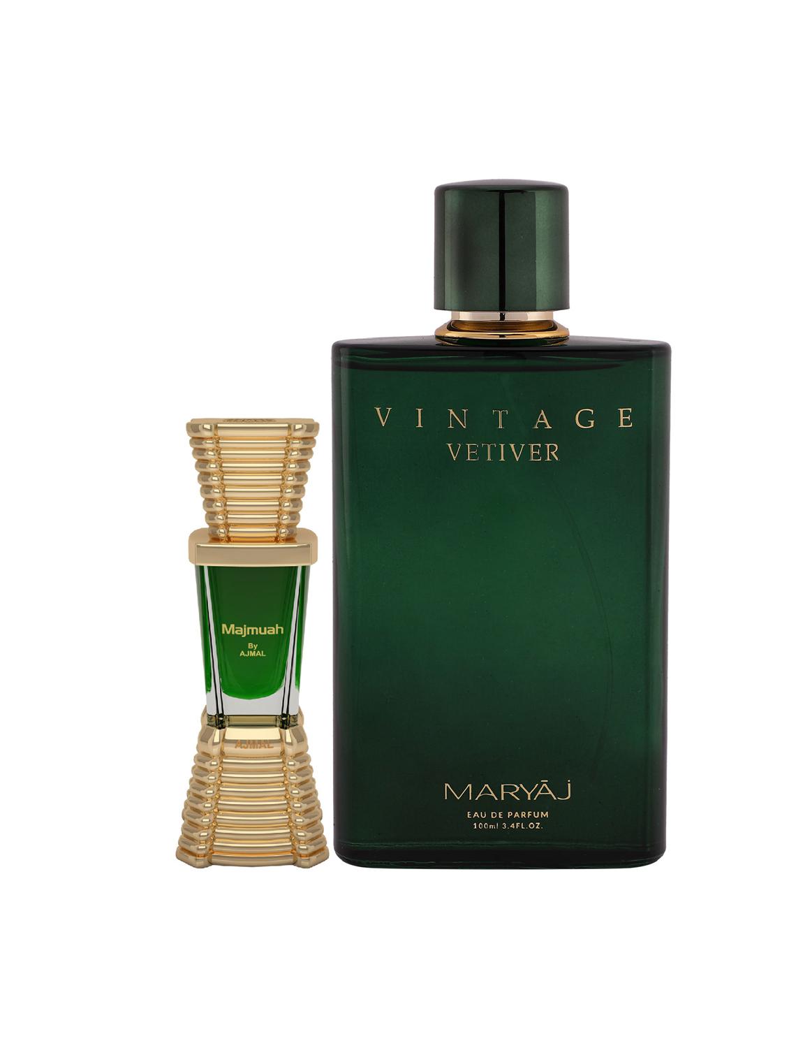 ajmal majmua cp alcohol-free attar 10ml for unisex and maryaj vintage vetiver edp 100ml for unisex + 2 parfum testers free - 17122259 -  Zoom Image - 0