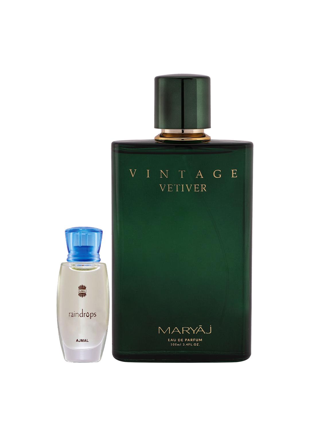 ajmal raindrops cp alcohol-free attar 10ml for women and maryaj vintage vetiver edp 100ml for unisex + 2 parfum testers free - 17122265 - Zoom Image - 0