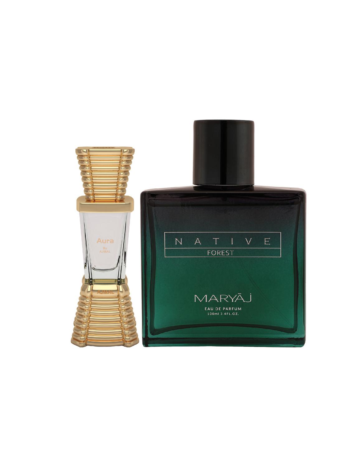 ajmal aura cp alcohol-free attar 10ml for unisex and maryaj native forest edp 100ml for unisex + 2 parfum testers free - 17122302 -  Zoom Image - 0