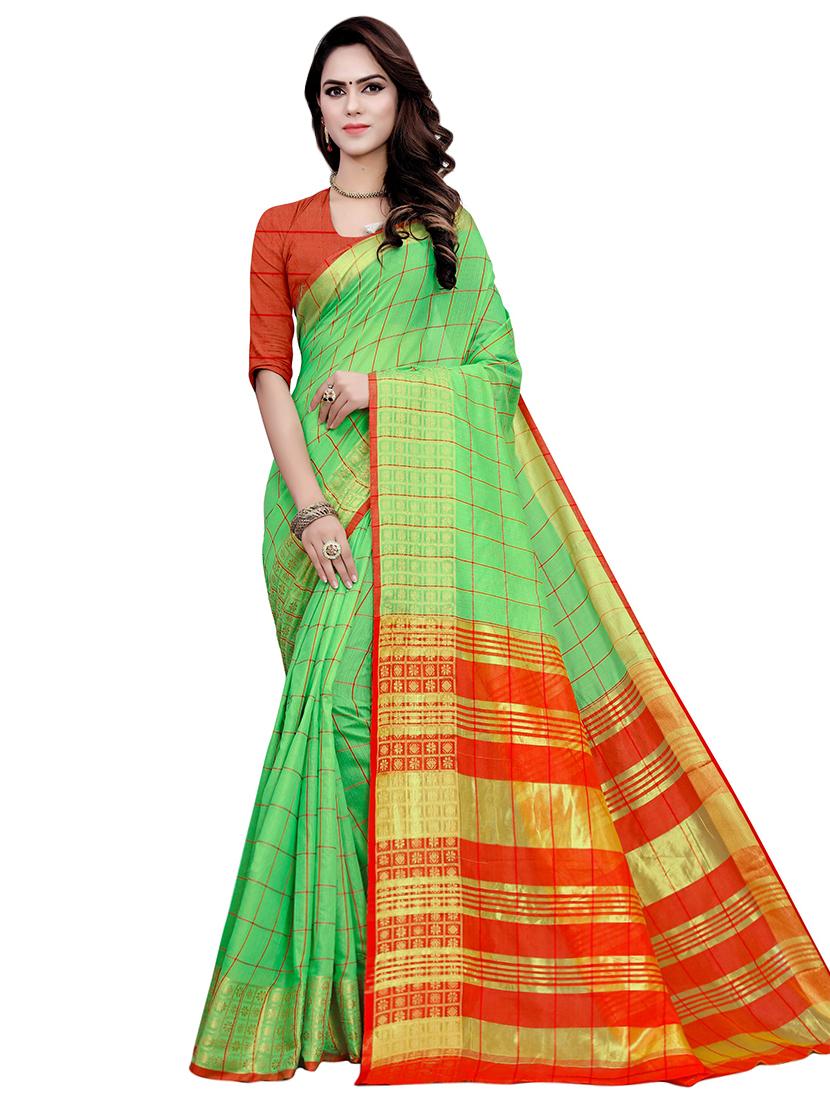 checkered woven saree with blouse - 17123661 -  Zoom Image - 0