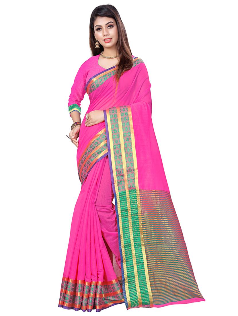 bordered woven saree with blouse - 17123673 - Zoom Image - 0