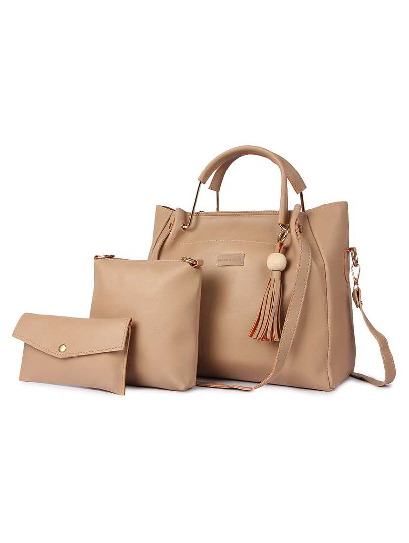 beige leatherette (pu) combo handbag