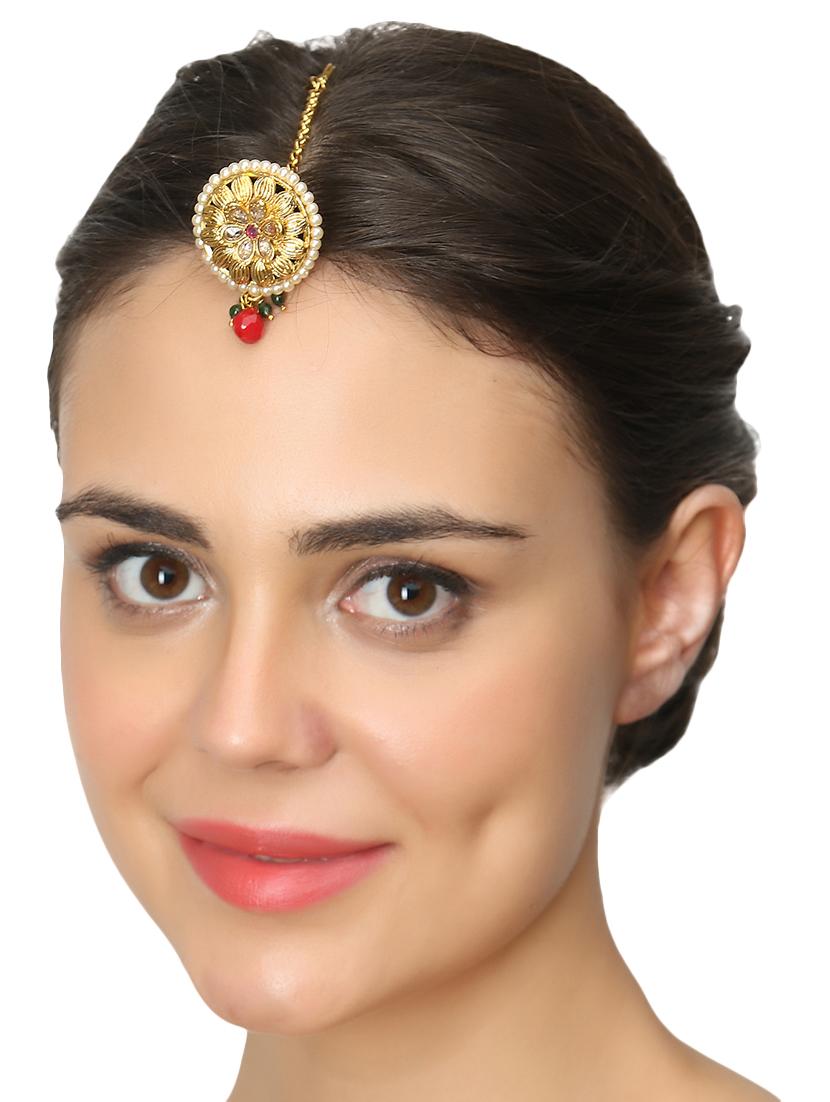 gold metal maang teekas & passa - 17124497 - Standard Image - 3