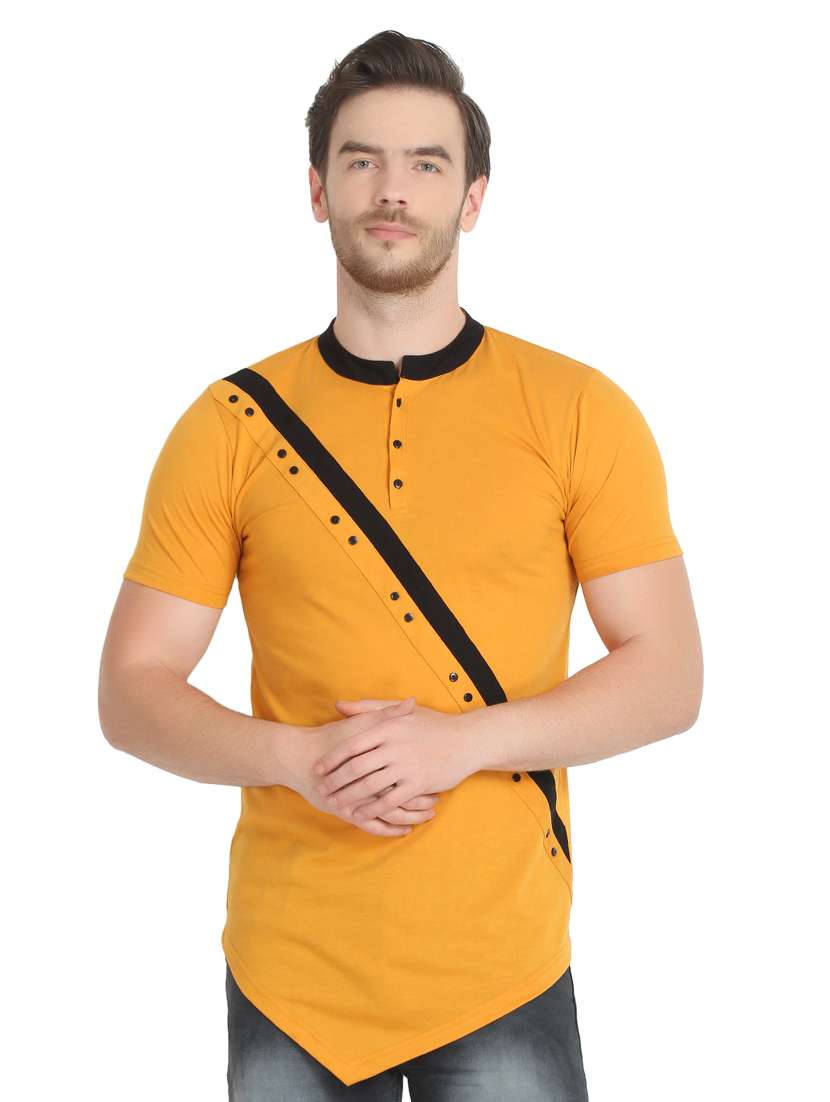 yellow solid asymmetric t-shirt