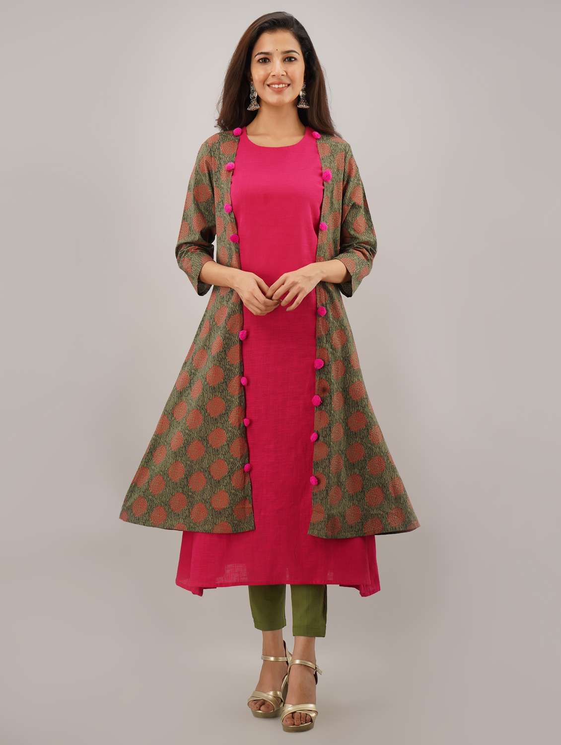 printed a-line kurta with jacket 