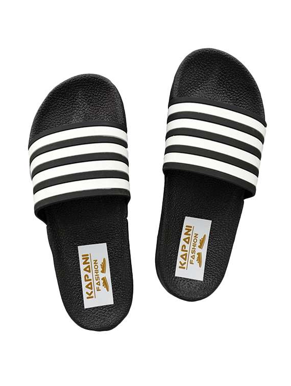 black rubber slip on flip flops