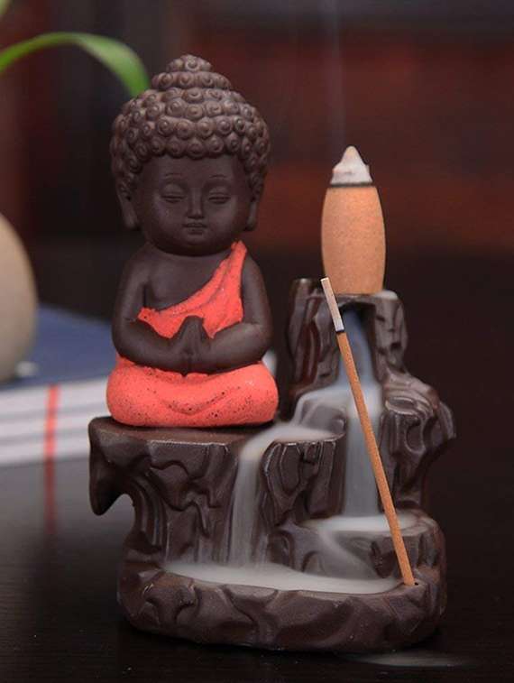  meditating monk buddha smoke backflow cone incense decorative showpiece with 10 smoke backflow cone incenses 