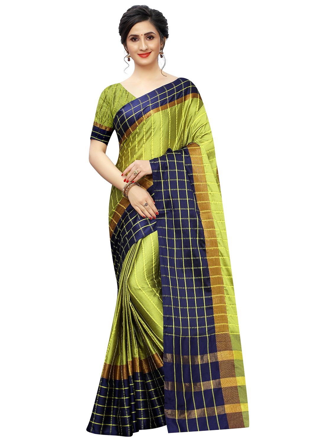 checkered bordered saree with blouse - 17126401 - Zoom Image - 0