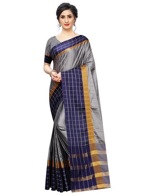 checkered bordered saree with blouse - 17126402 -  Standard Image - 0