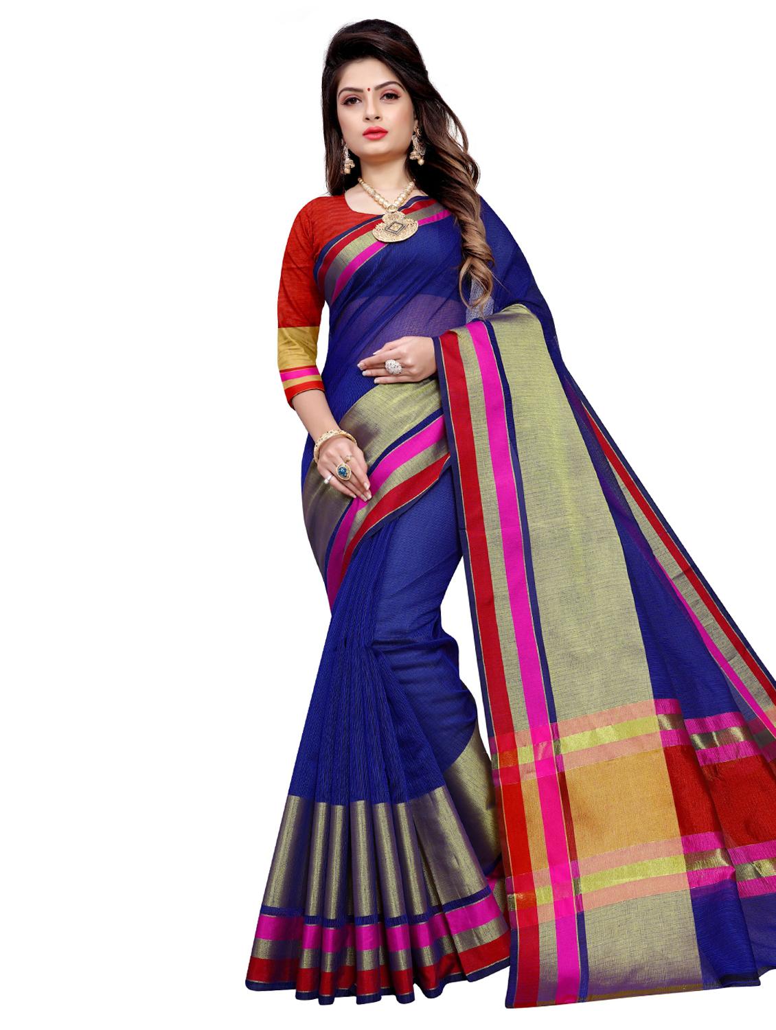 solid woven saree with blouse - 17127280 - Zoom Image - 0