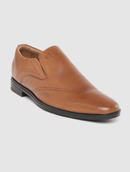 tan solid slip on formal shoes - 17129943 - Standard Image - 0