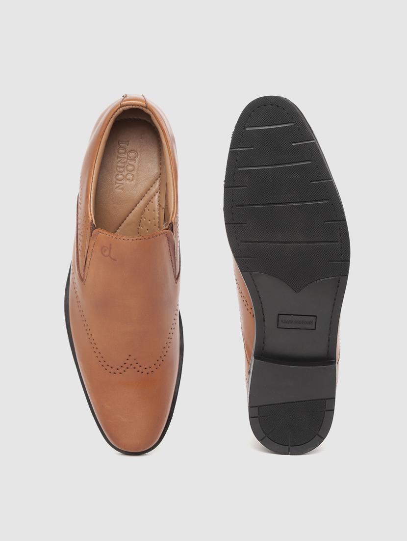 tan solid slip on formal shoes - 17129943 - Standard Image - 3