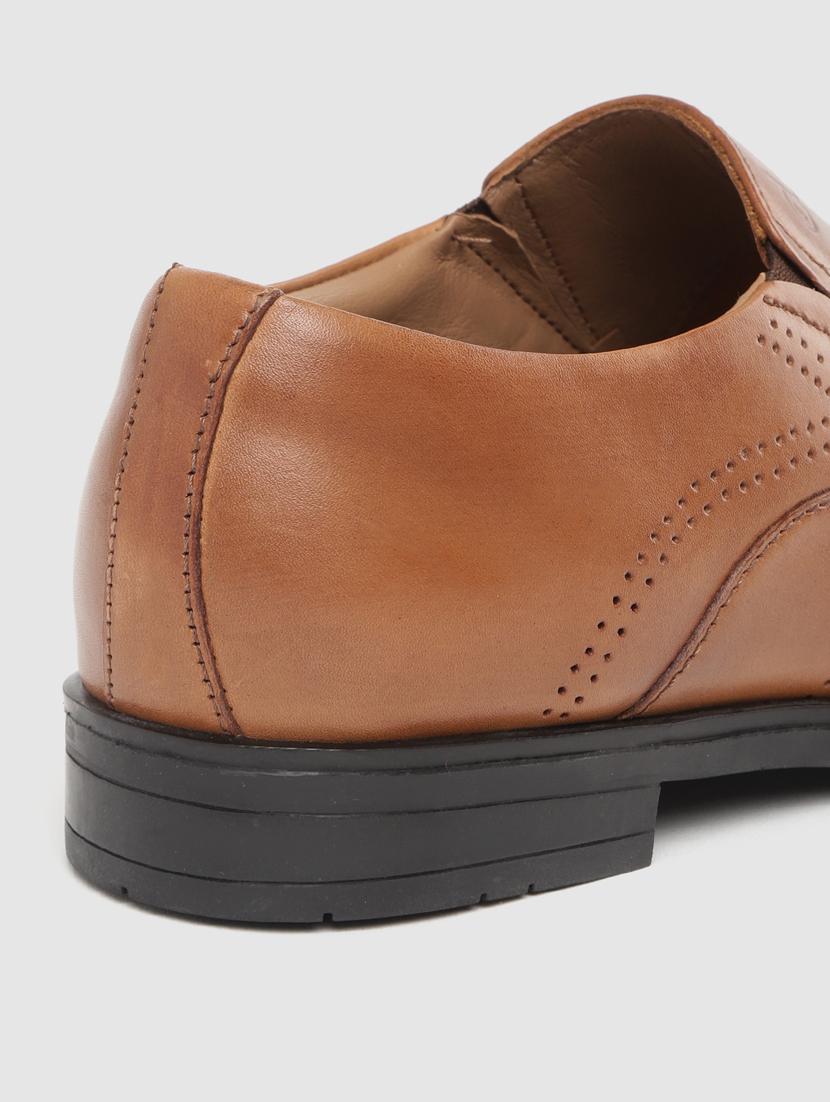 tan solid slip on formal shoes - 17129943 - Standard Image - 5
