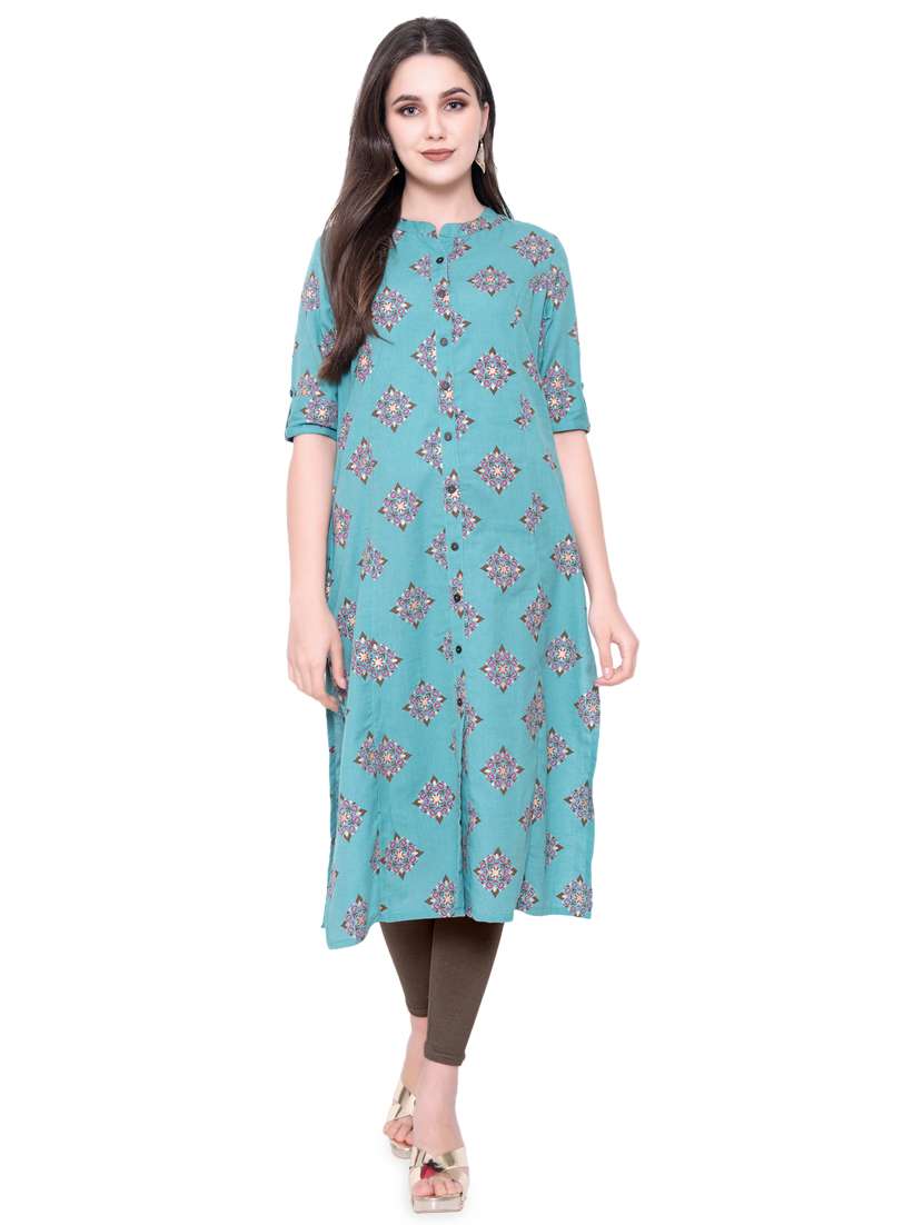 turquoise straight kurta - 17136247 - Zoom Image - 0
