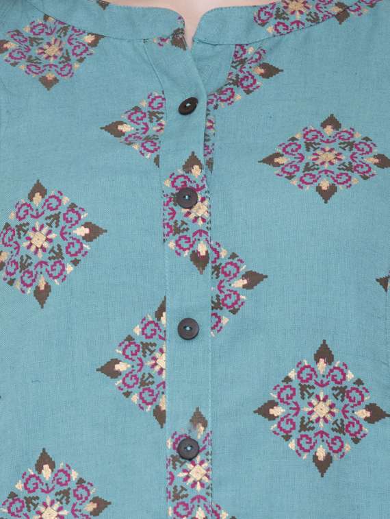 turquoise straight kurta - 17136247 - Standard Image - 3