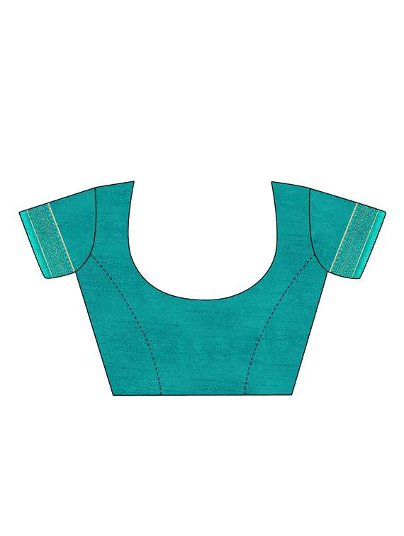 turquoise kora silk printed saree with blouse - 17136841 -  Standard Image - 3