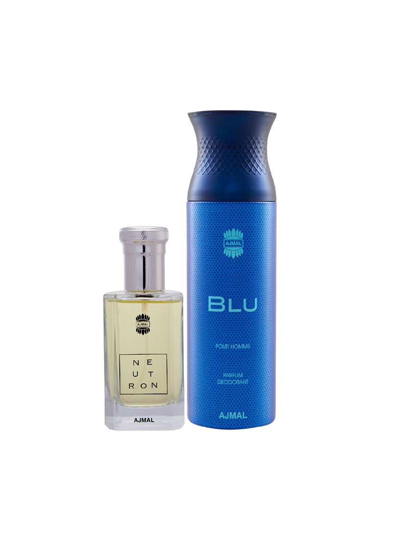 ajmal neutron edp perfume 100ml for men and blu homme deodorant aquatic woody 200ml for men+ 2 parfum testers free