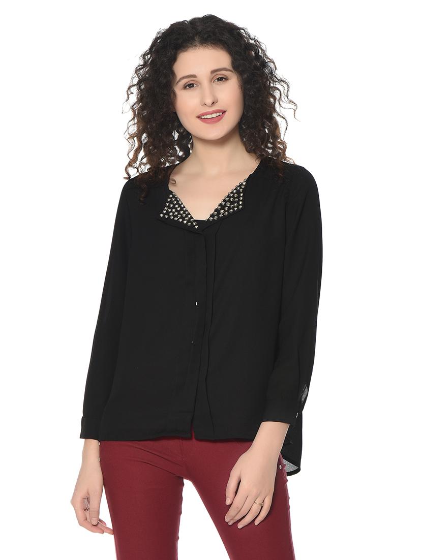 embellished collar solid shirt  - 17138901 -  Zoom Image - 0