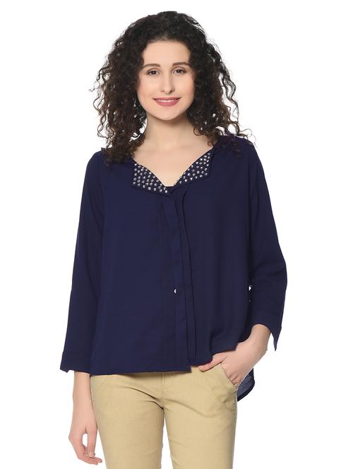 embellished collar solid shirt  - 17138902 -  Standard Image - 0