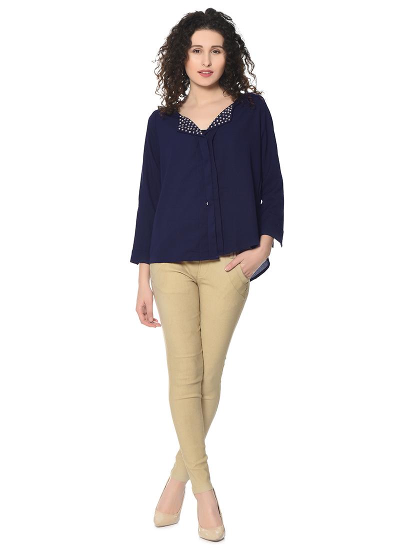 embellished collar solid shirt - 17138902 - Standard Image - 3