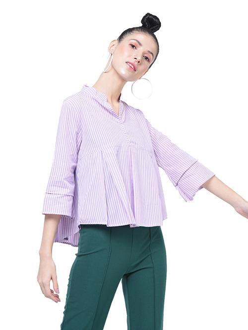mandarin neck striped top - 17138907 - Standard Image - 0