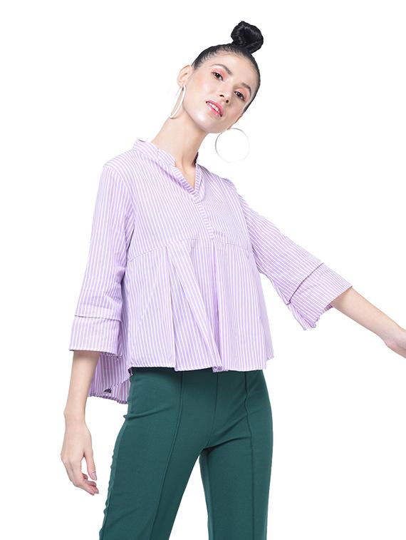 mandarin neck striped top - 17138907 - Zoom Image - 0