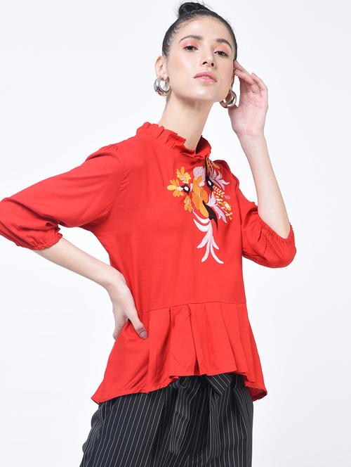 frilled neck high-low top  - 17138913 -  Standard Image - 0