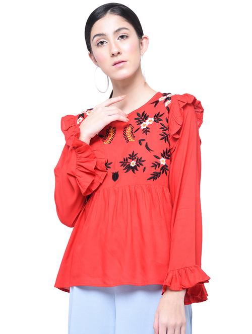 frill detail embroidered top - 17138915 - Standard Image - 0