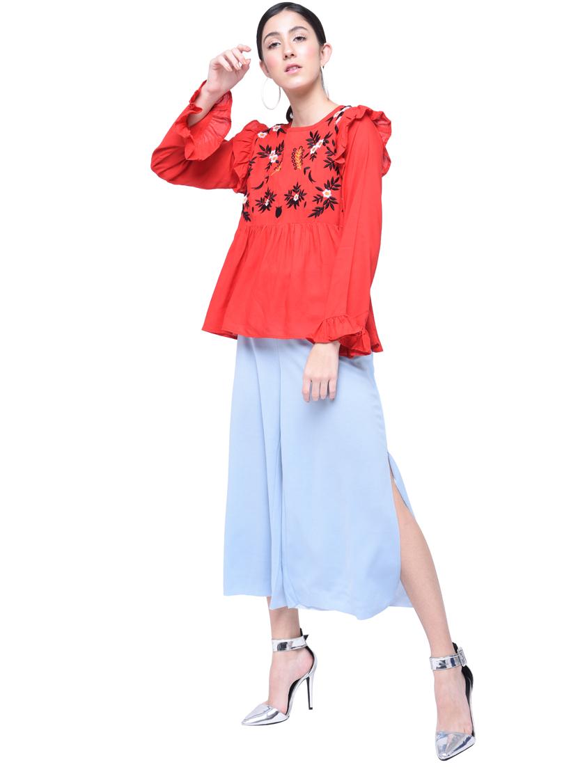 frill detail embroidered top - 17138915 - Standard Image - 3