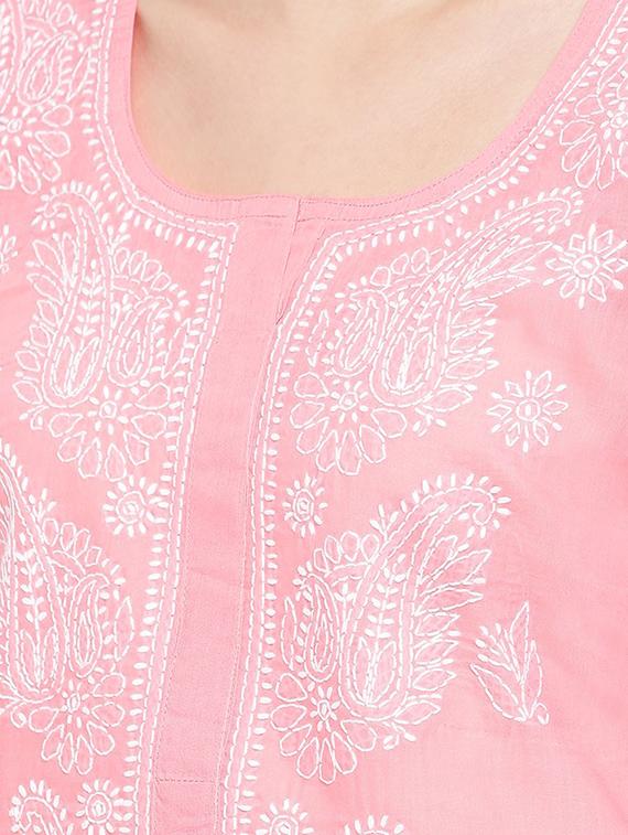 cotton pink color chikankari women lucknowi kurta - 17140420 - Standard Image - 3