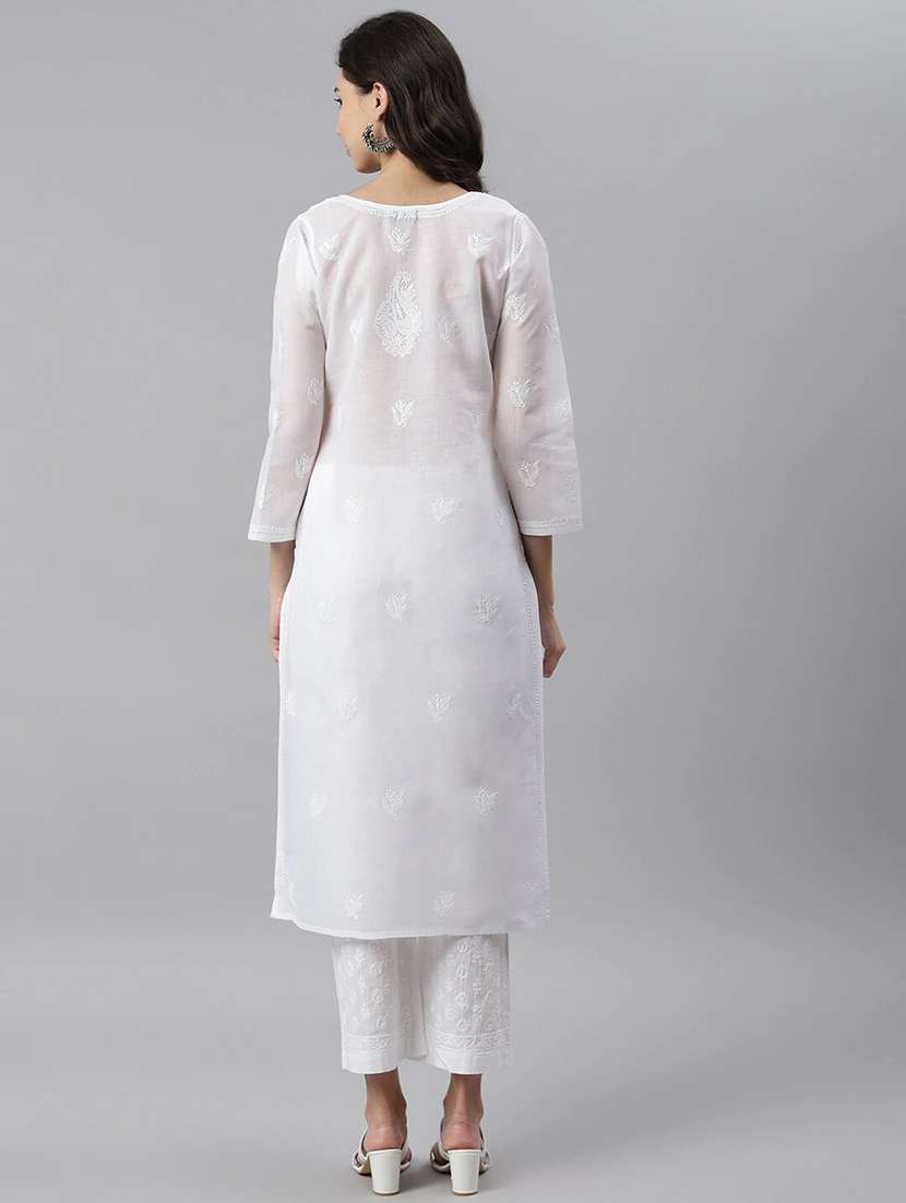 women's chikankari cotton white kurta - 17140421 - Standard Image - 3