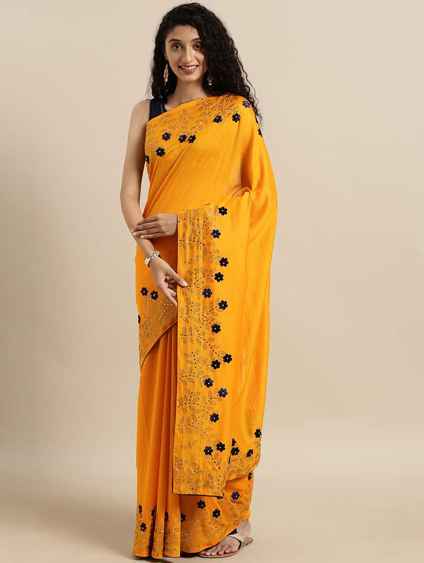 embellished solid saree with blouse