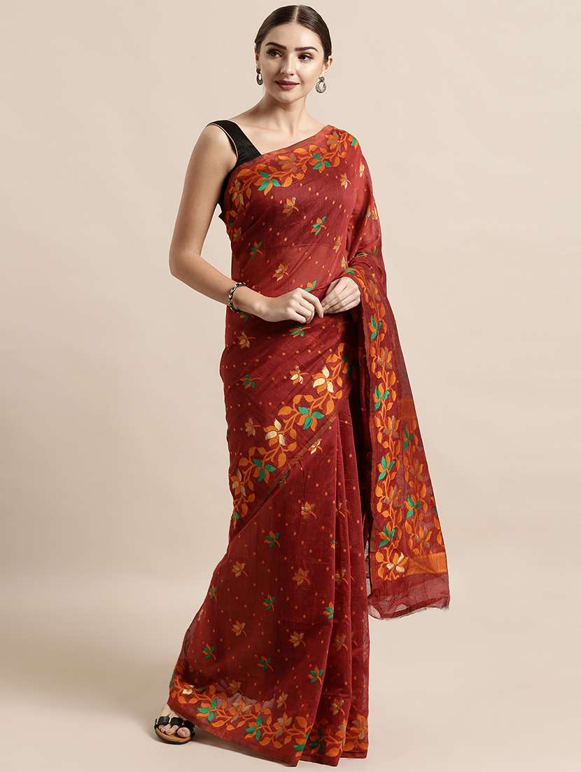 self design jamdani saree with blouse - 17140904 - Zoom Image - 0