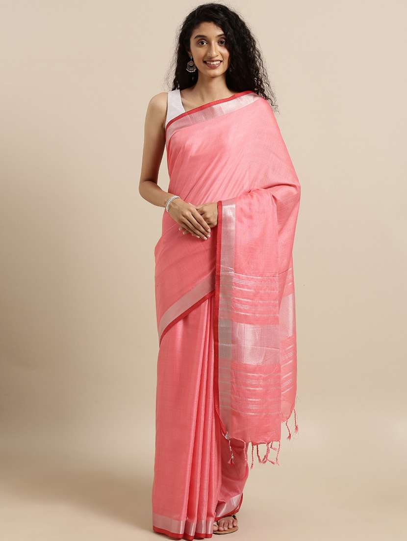 solid woven saree with blouse - 17140971 -  Zoom Image - 0