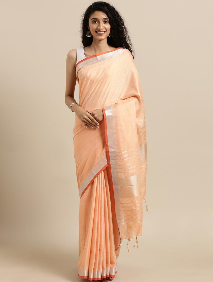 solid woven saree with blouse - 17140972 - Zoom Image - 0