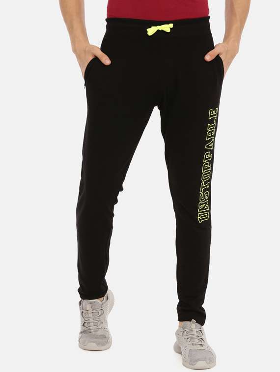 black printed full length track pants