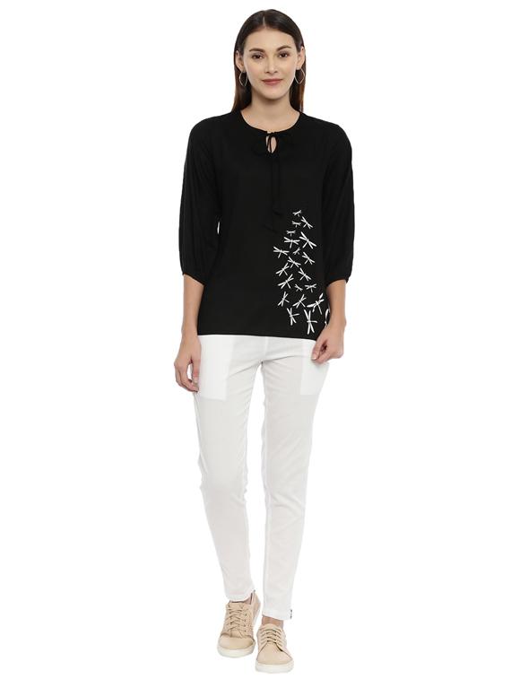 women's straight tie-up neck top - 17143983 - Standard Image - 3