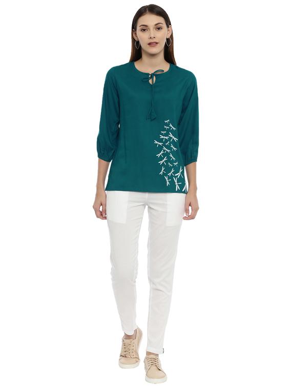 women's straight tie-up neck top - 17143984 - Standard Image - 3