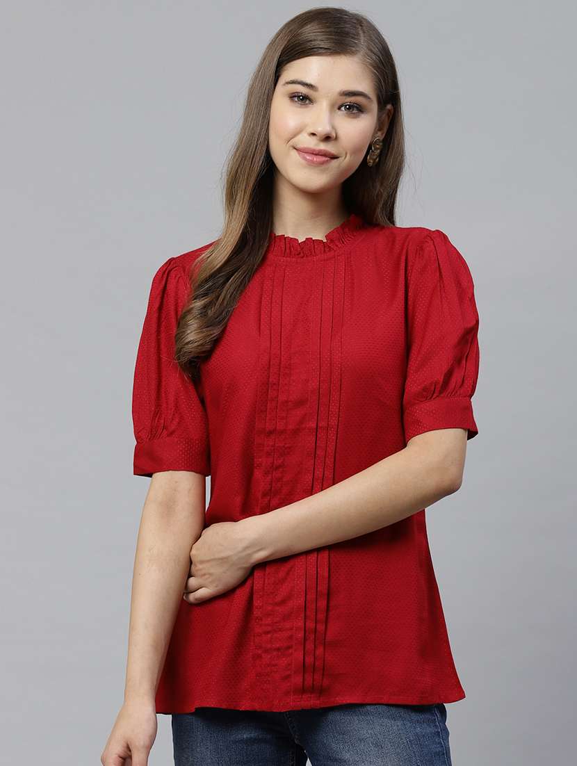 frilled neck solid top