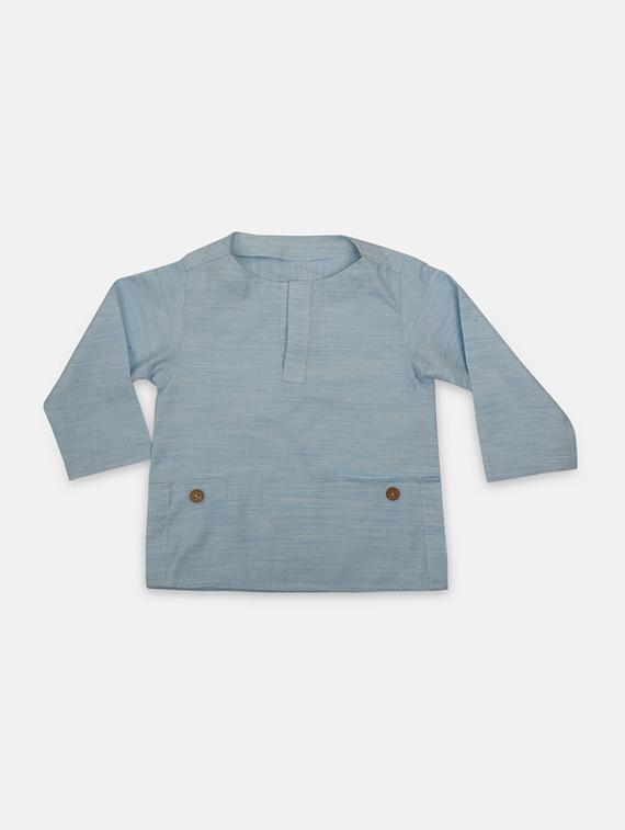 light blue khadi kurta kurtas & set - 17145439 - Zoom Image - 0