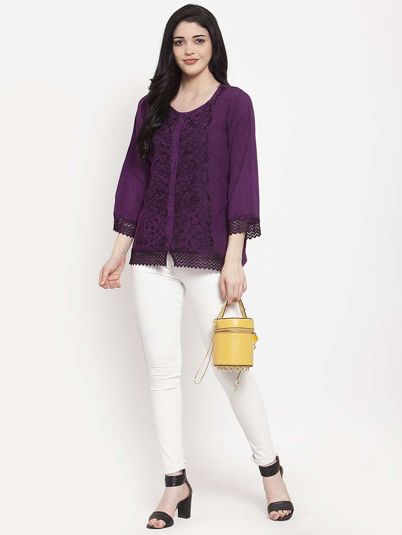 purple cotton regular top - 17147478 -  Standard Image - 3