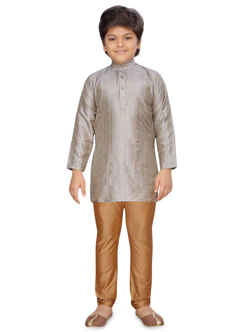 grey silk blend kurta sets kurtas & set - 17148624 - Zoom Image - 0
