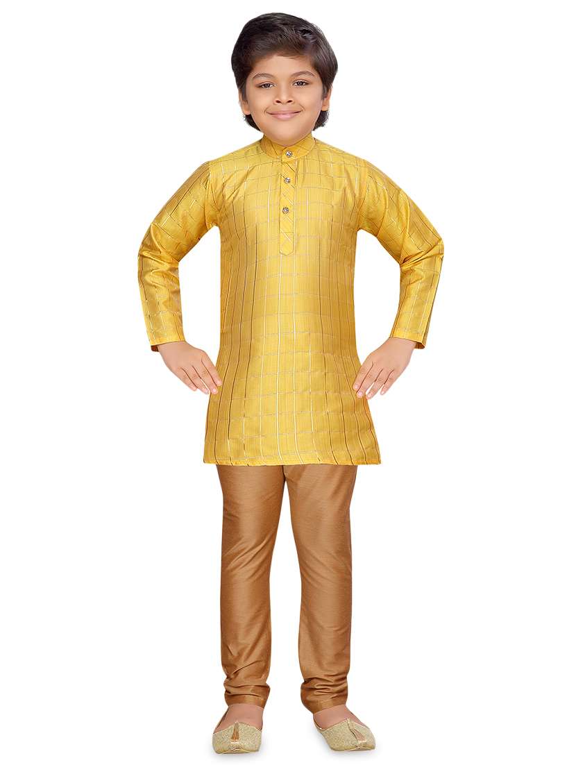 yellow silk blend kurta sets kurtas & set - 17148625 - Zoom Image - 0