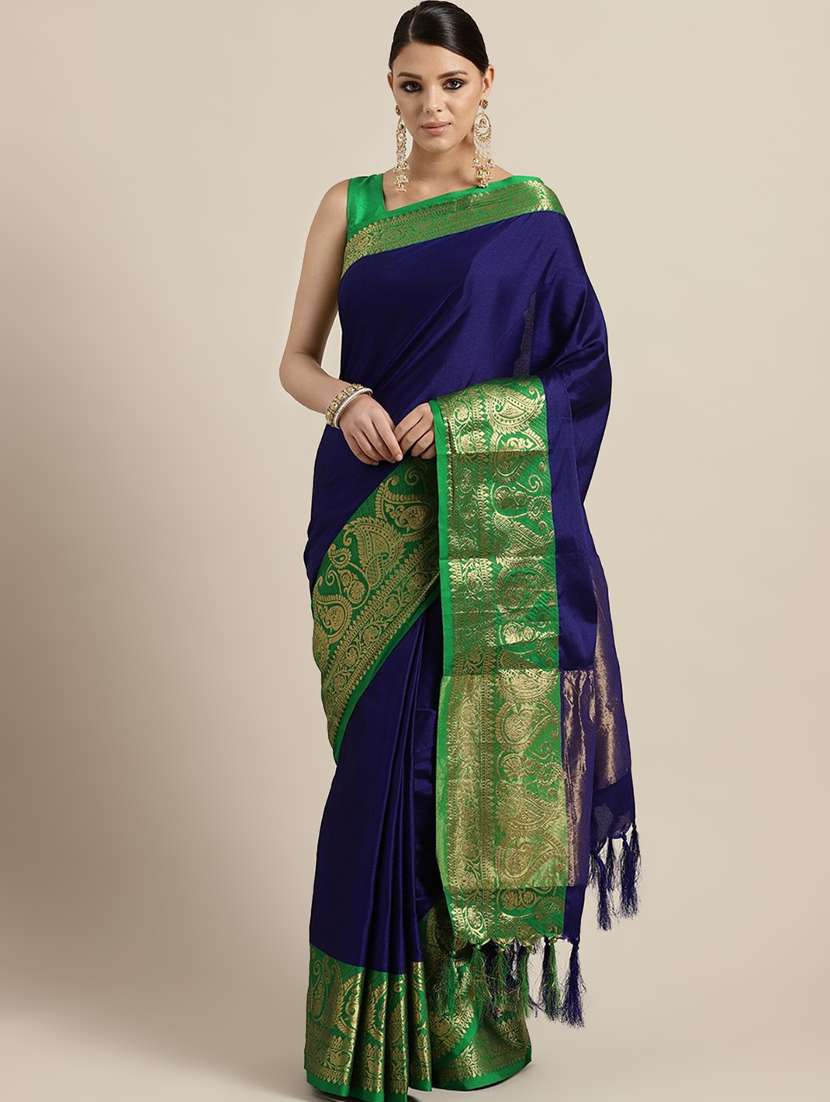 tassel detail kanjivaram saree with blouse - 17148692 - Zoom Image - 0