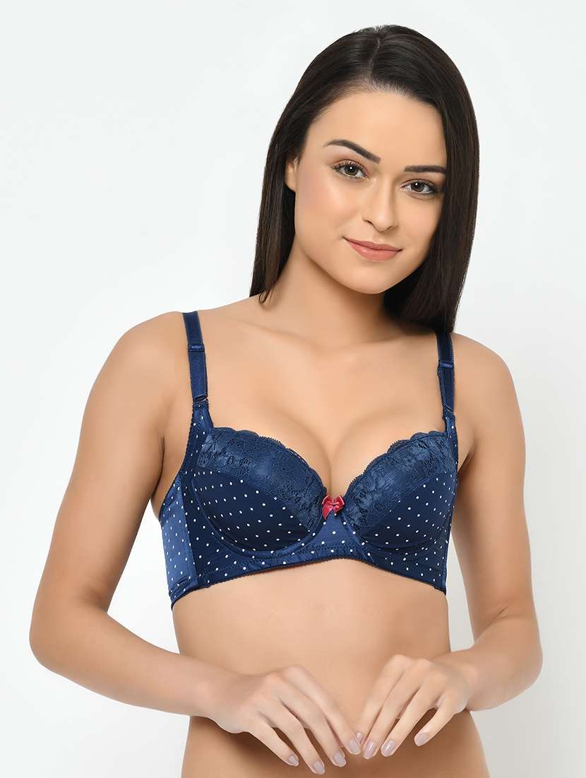blue cotton blend plunge bra - 17148818 - Zoom Image - 0