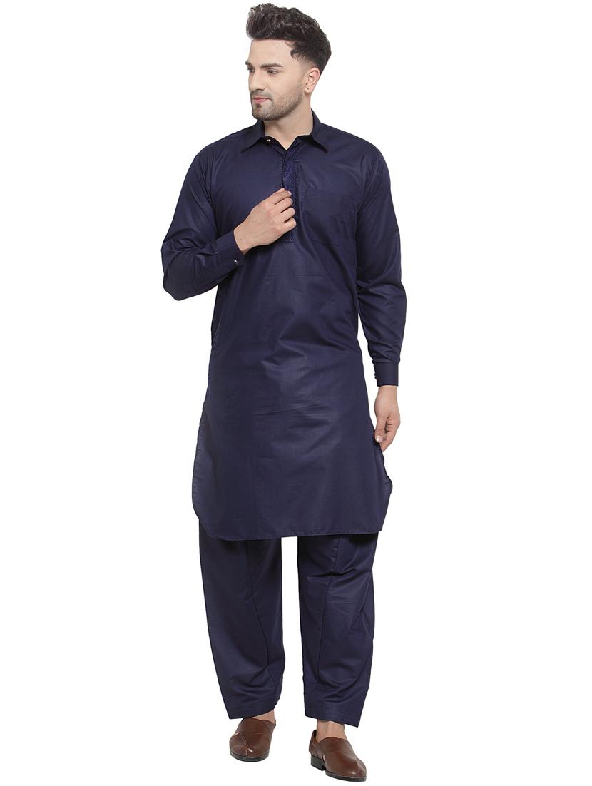 navy cotton pathani set - 17149793 -  Zoom Image - 0